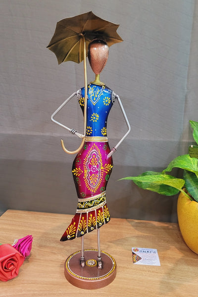 Girl with Umbrella Blue Pink Orange ( 17 H * 5.5 L * 3 W ) Inches show piece Table decor