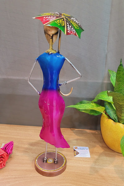 Girl with Umbrella Blue Pink Orange ( 17 H * 5.5 L * 3 W ) Inches show piece Table decor