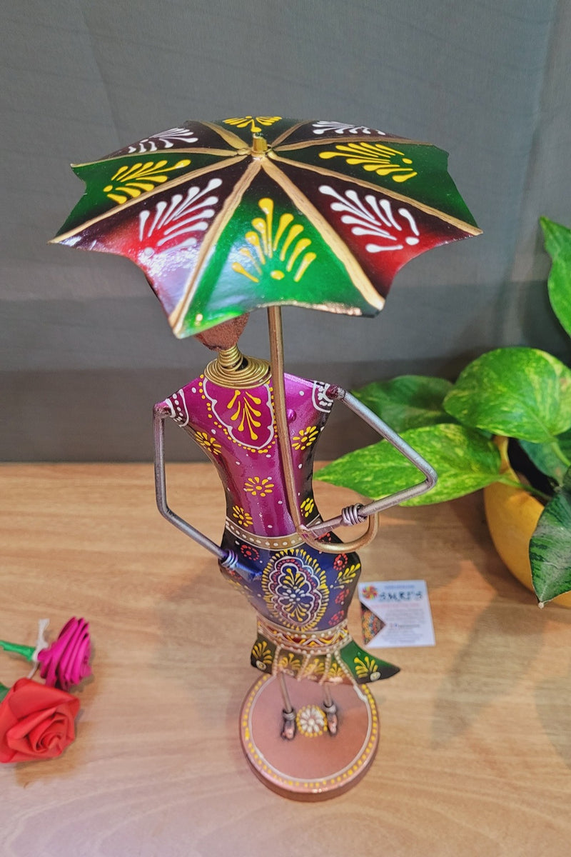 Girl with Umbrella Pink Blue Green ( 17 H * 5.5 L * 3 W ) Inches Show piece table decor