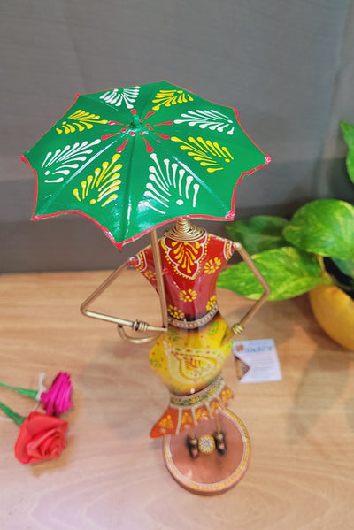 Girl with Umbrella Red Yellow Green ( 17 H * 5.5 L * 3 W ) Inches Show piece table decor