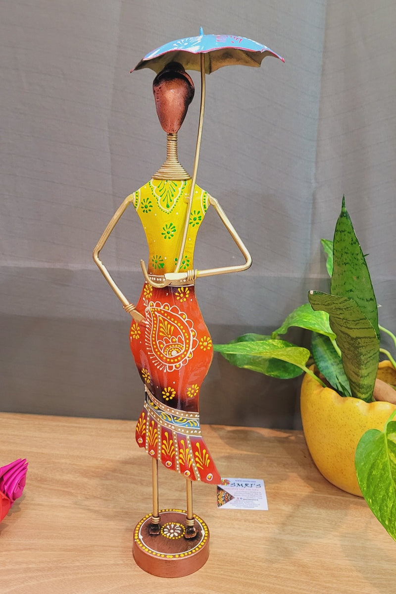 Girl with Umbrella Yellow Orange ( 17 H * 5.5 L * 3 W ) Inches Show piece table decor