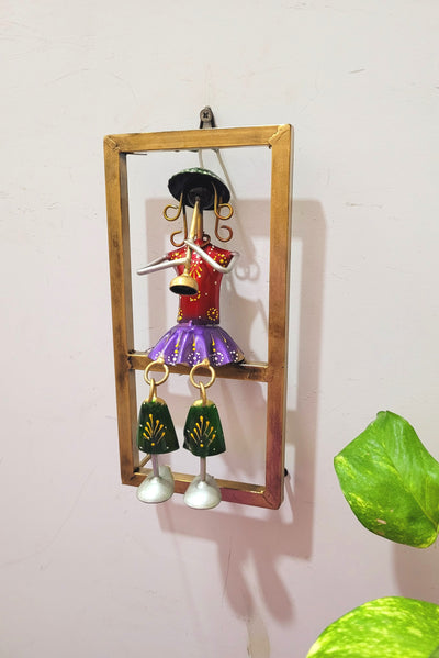 Gold frame lady swing with nadhaswaram (11.8 H * 5.5 L * 3) inches Iron wall decor