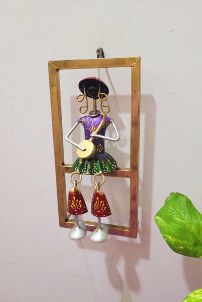 Gold frame lady swing with veenai (11.8 H * 5.5 L * 3) inches Iron wall decor