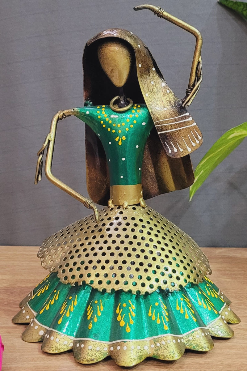 Green Dancing Lady  (10 H, 6.5 L, 6.5 W) Inches iron show piece
