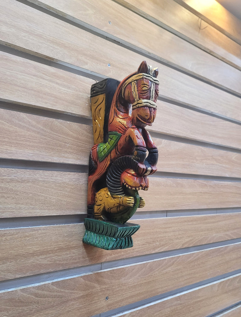 Horse Wall Bracket / Vagai Wooden Carving Red Wall Hanging Decor Traditional Indian Handicrafts ( 12 H * 6 L * 2 W ) inches