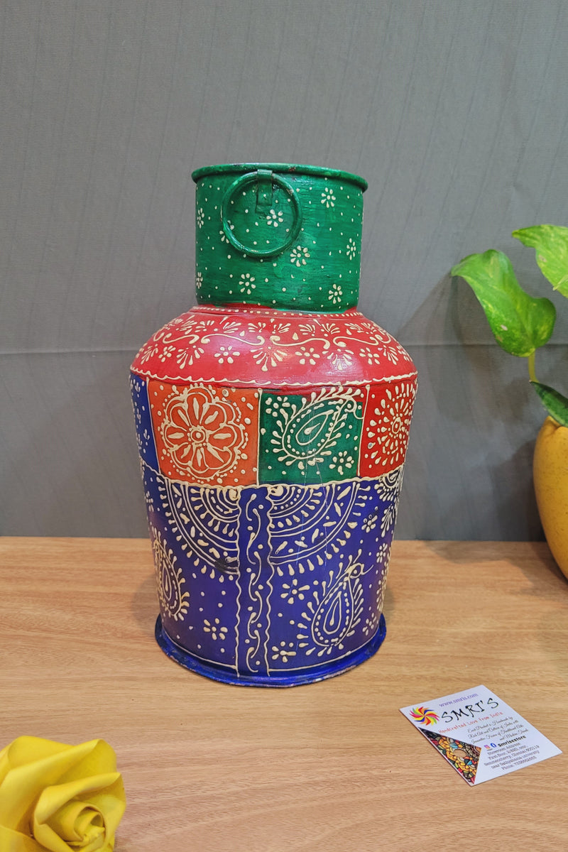 Iron Pot Medium Multicolor flower vase (10 H * 6 L * 6 W ) Inch