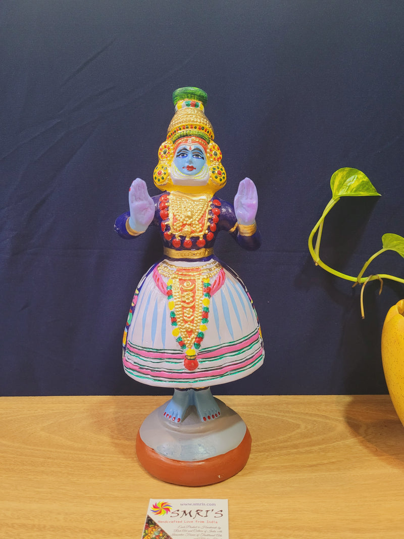 Kathakali dancing doll  BLUE( 11 H * 4.5 L * 4.5 W ) inch Handmade Thanjavur Thalaytti Bommai Tamil Tradition dancing doll