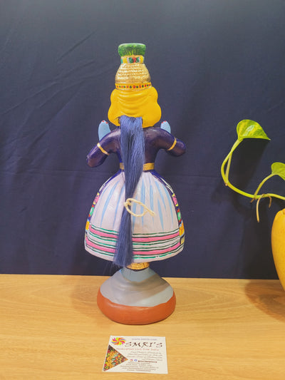 Kathakali dancing doll  BLUE( 11 H * 4.5 L * 4.5 W ) inch Handmade Thanjavur Thalaytti Bommai Tamil Tradition dancing doll