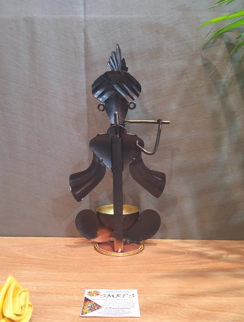 Krishna Candle holder new t light home decor pooja decor return gifts Orange with violet (11 H * 5 L * 3 W) inches