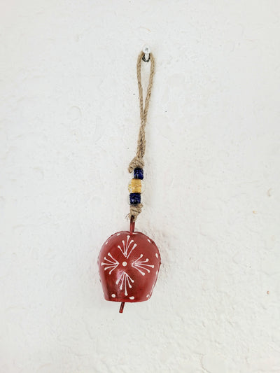 Lemon bell single Red hanging with beads temple bell cow bell return gifts small balcony decor home decor (8.5 H x 2 L x 1 W) Inches