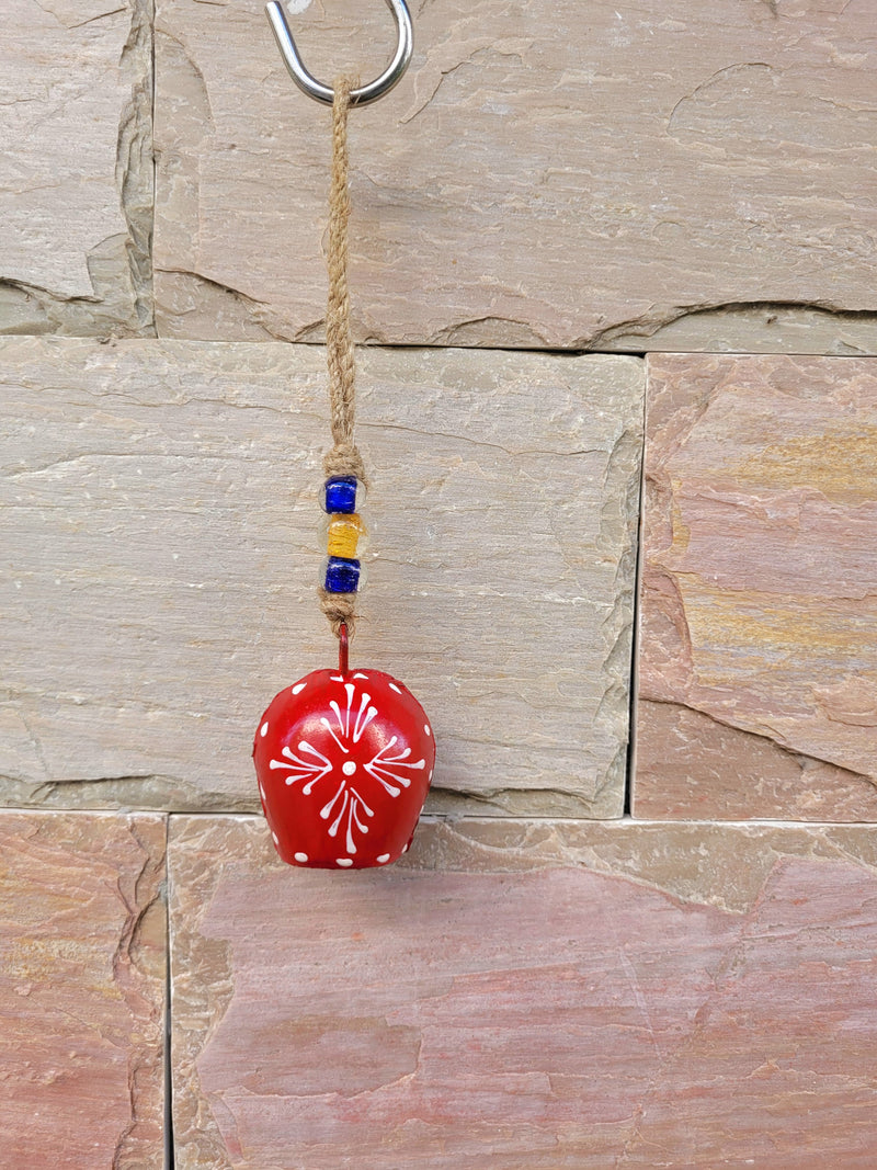 Lemon bell single Red hanging with beads temple bell cow bell return gifts small balcony decor home decor (8.5 H x 2 L x 1 W) Inches