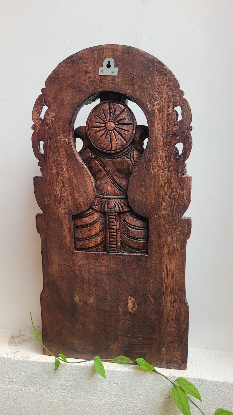 Lord Prabha Ganesha / Vinayagar Wooden Statue Sculpture & wall decor Idol Rosewood Colour 24 Inch Design 1 Vaagai Wooden Carving Pooja Idol Table Decor Traditional Chettinad Indian Handicrafts (24H x 12L x 4W Inches)