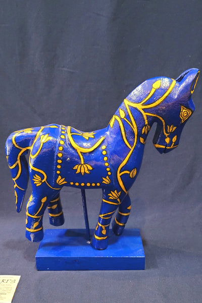 Mango wooden carving Horse Blue ( 11 H * 9 L * 3 W ) Inch