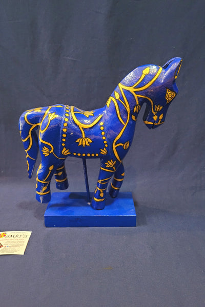 Mango wooden carving Horse Blue ( 11 H * 9 L * 3 W ) Inch