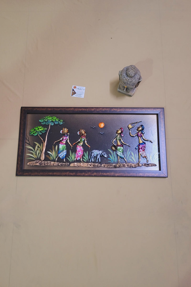 Mural Frame Colorful Craft Indian Handicrafts tribal art 11 (11H * 23L * 1W ) inches Living Room Dining Bedroom Reception Wall Decor for Home and Office