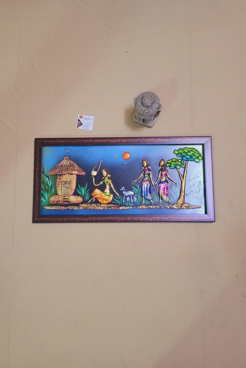 Mural Frame Colorful Craft Indian Handicrafts tribal art 15 (11H * 23L * 1W ) inches Living Room Dining Bedroom Reception Wall Decor for Home and Office