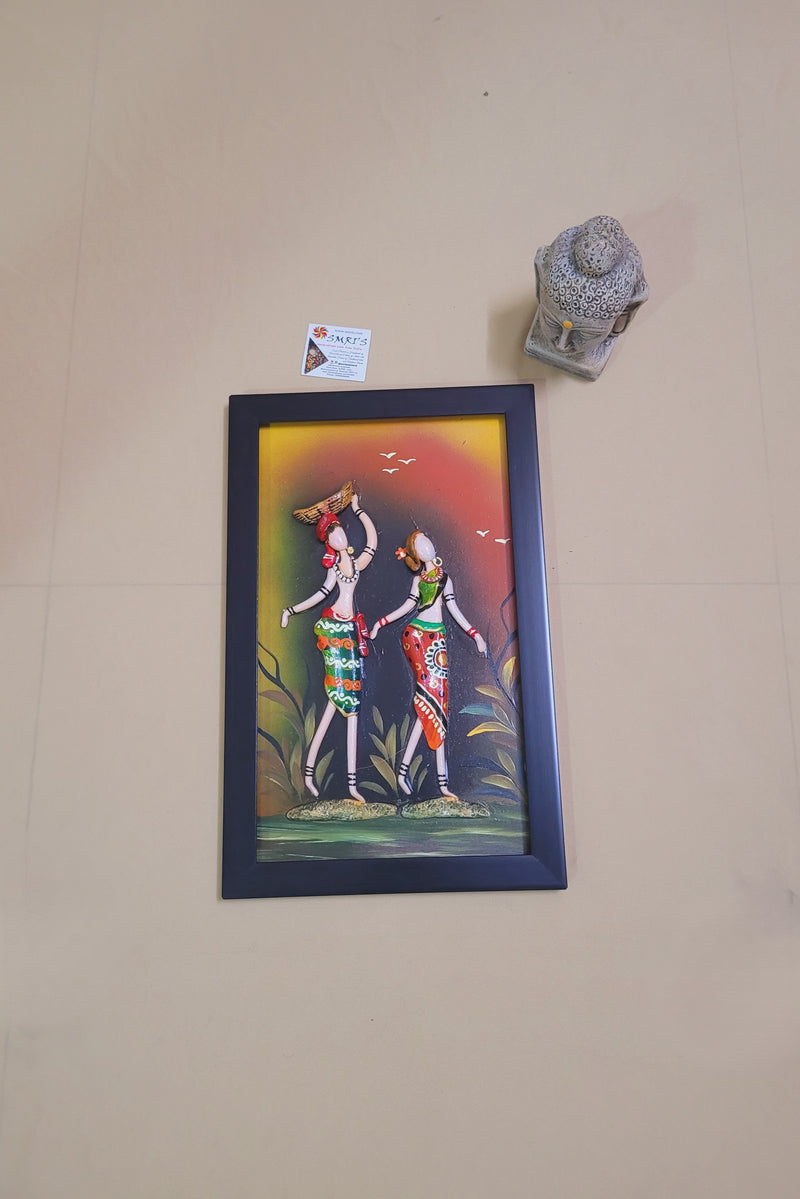 Mural Frame Colorful Craft Indian Handicrafts tribal art 17 (16H * 10L * 1W ) inches Living Room Dining Bedroom Reception Wall Decor for Home and Office