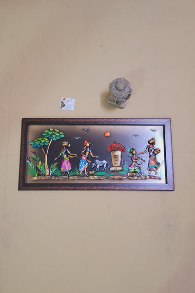 Mural Frame Colorful Craft Indian Handicrafts tribal art 8 (11H * 23L * 1W ) inches Living Room Dining Bedroom Reception Wall Decor for Home and Office