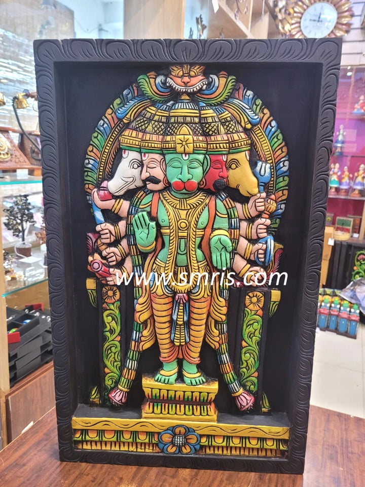 Panchamukhi Hanuman Wooden Wall Panel (Narasimha, Garuda, Varaha