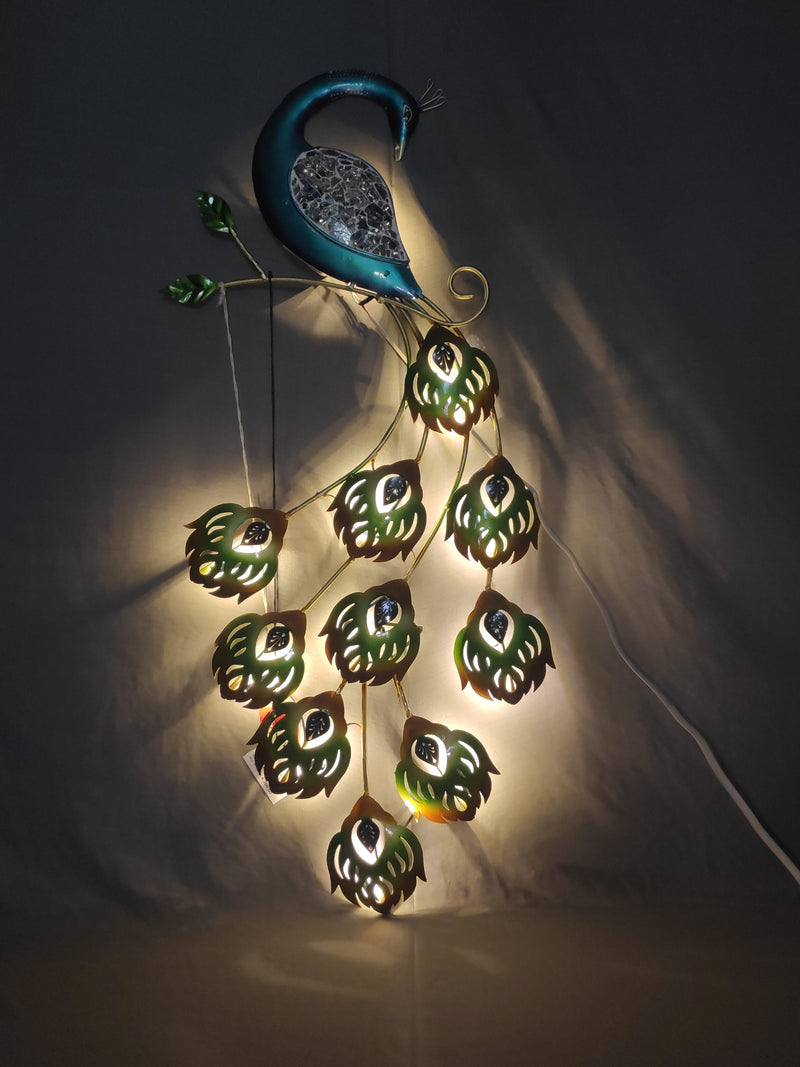 Peacock Green Feather Large wall decor (34H 14.6W) inches Iron with LED lights