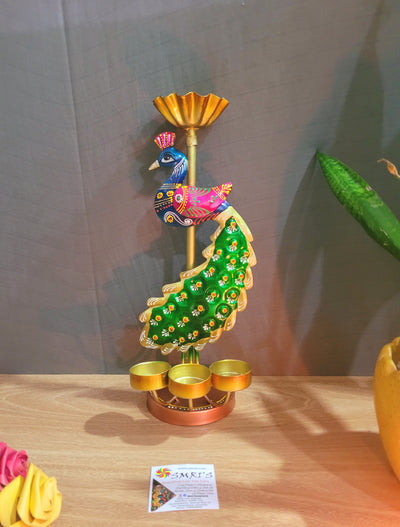 Peacock Candle holder standing show piece diwali decor living room decor festive decor ( 13 H * 5 L * 6 W ) inches