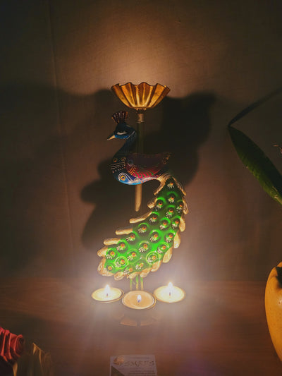 Peacock Candle holder standing show piece diwali decor living room decor festive decor ( 13 H * 5 L * 6 W ) inches