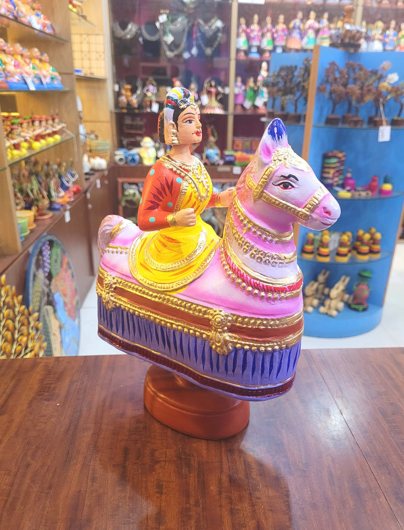 Poikkal Kuthirai Dancing Horse Woman doll Yellow (12 H * 10 L * 4W) inches Thanjavur Thalayatti Bommai Tanjore Dancing Dolls Tamil Tradition new