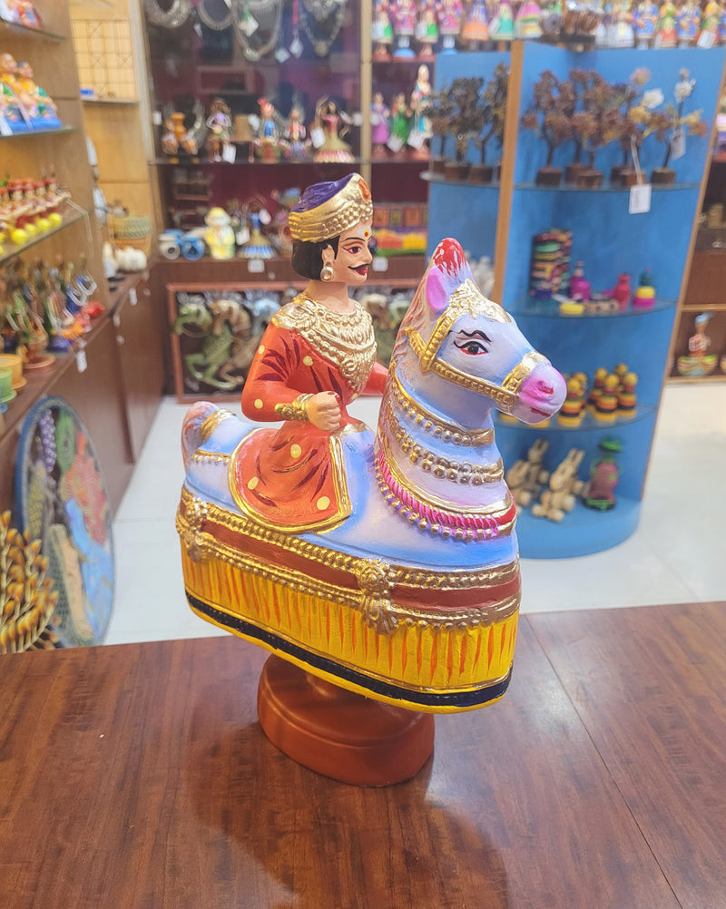 Tanjore dolls Thanjavur Thalayatti Bommai  Poikkal Kuthirai Red Man with Green Horse dancing doll(12.5 H * 10 L * 4W) inches golu dolls  Tamil Tradition