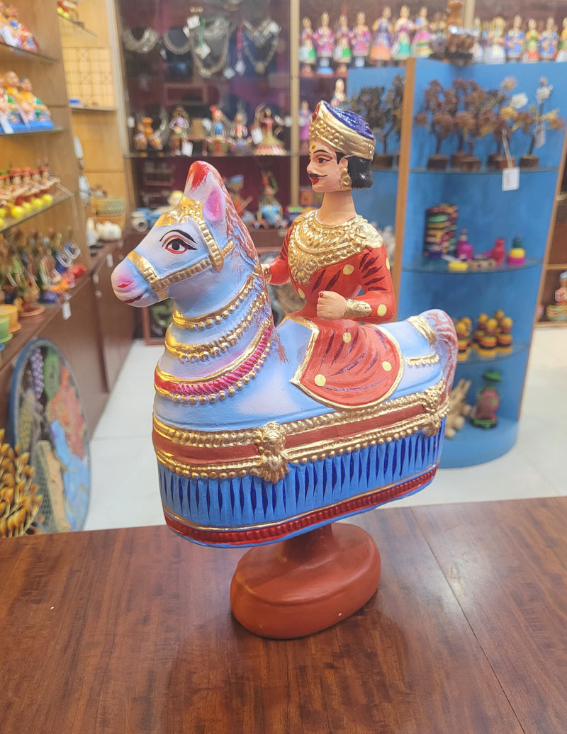 Tanjore dolls Thanjavur Thalayatti Bommai  Poikkal Kuthirai Orange Man with Green Horse dancing doll(12.5 H * 10 L * 4W) inches golu dolls  Tamil Tradition