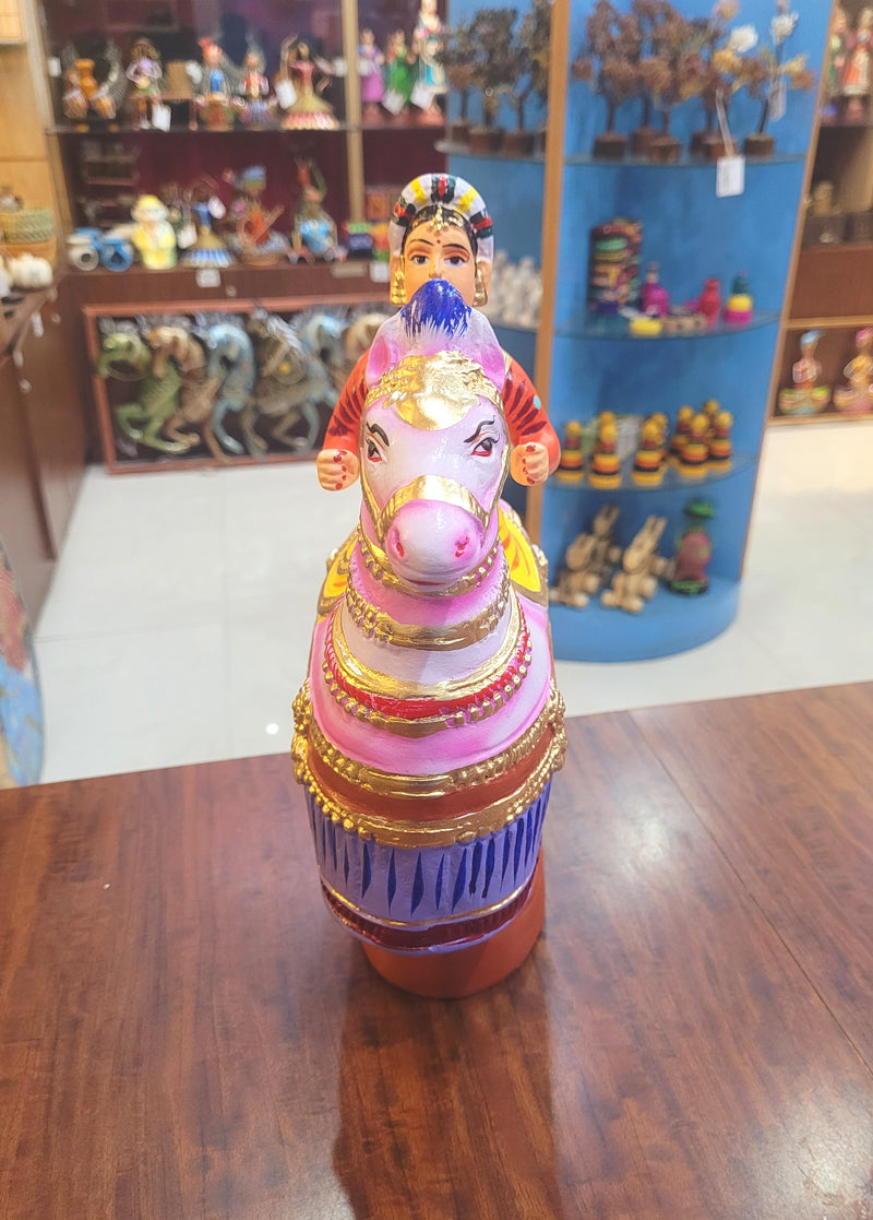 Poikkal Kuthirai Dancing Horse Woman doll Yellow (12 H * 10 L * 4W) inches Thanjavur Thalayatti Bommai Tanjore Dancing Dolls Tamil Tradition new