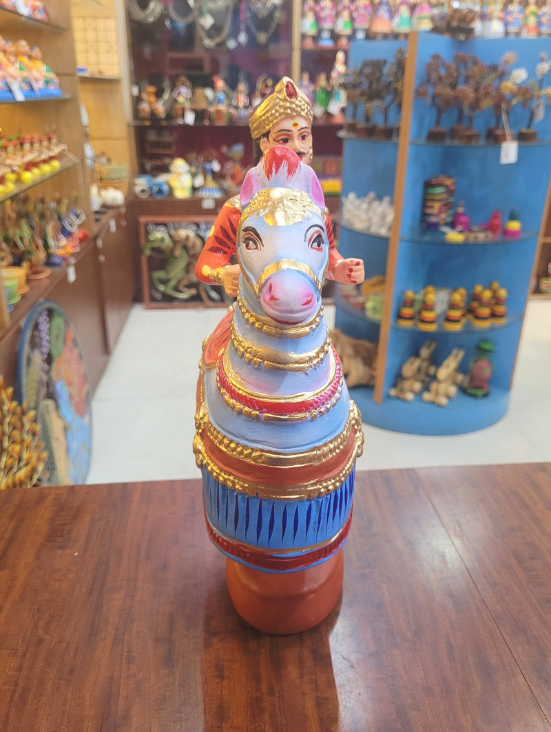 Tanjore dolls Thanjavur Thalayatti Bommai  Poikkal Kuthirai Orange Man with Green Horse dancing doll(12.5 H * 10 L * 4W) inches golu dolls  Tamil Tradition