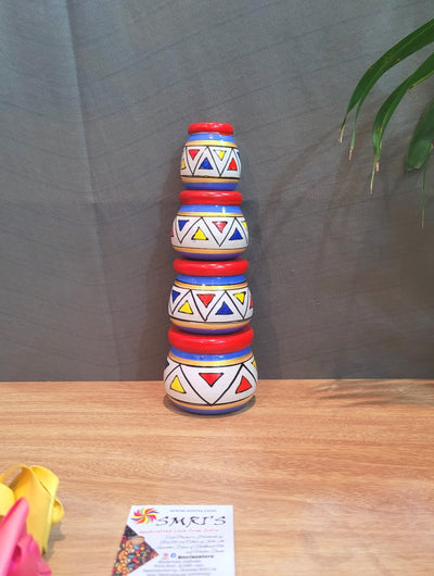 Wooden Pot set of 4 White&Red (7H * 2.5L * 2.5W) inches traditional Show piece Home decor Hand painted Indian crafts