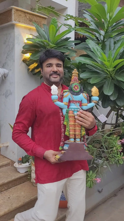 Lord Kalyana Balaji / Perumal Rosewood Colour Wooden Statue Idol 25 Inch Pooja Idol Table Decor Vaagai Wood Carving Traditional Indian Handicrafts (25H x 15L x 5.5W Inches)