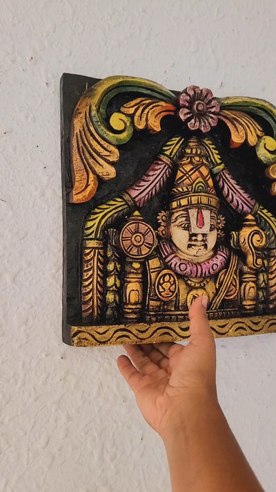 Lord Balaji / Venkateshwara / Perumal Wall Frame Wall Wooden Carving Hanging Decor Traditional Indian Handicrafts ( 12 H * 12 L * 2 W ) inches