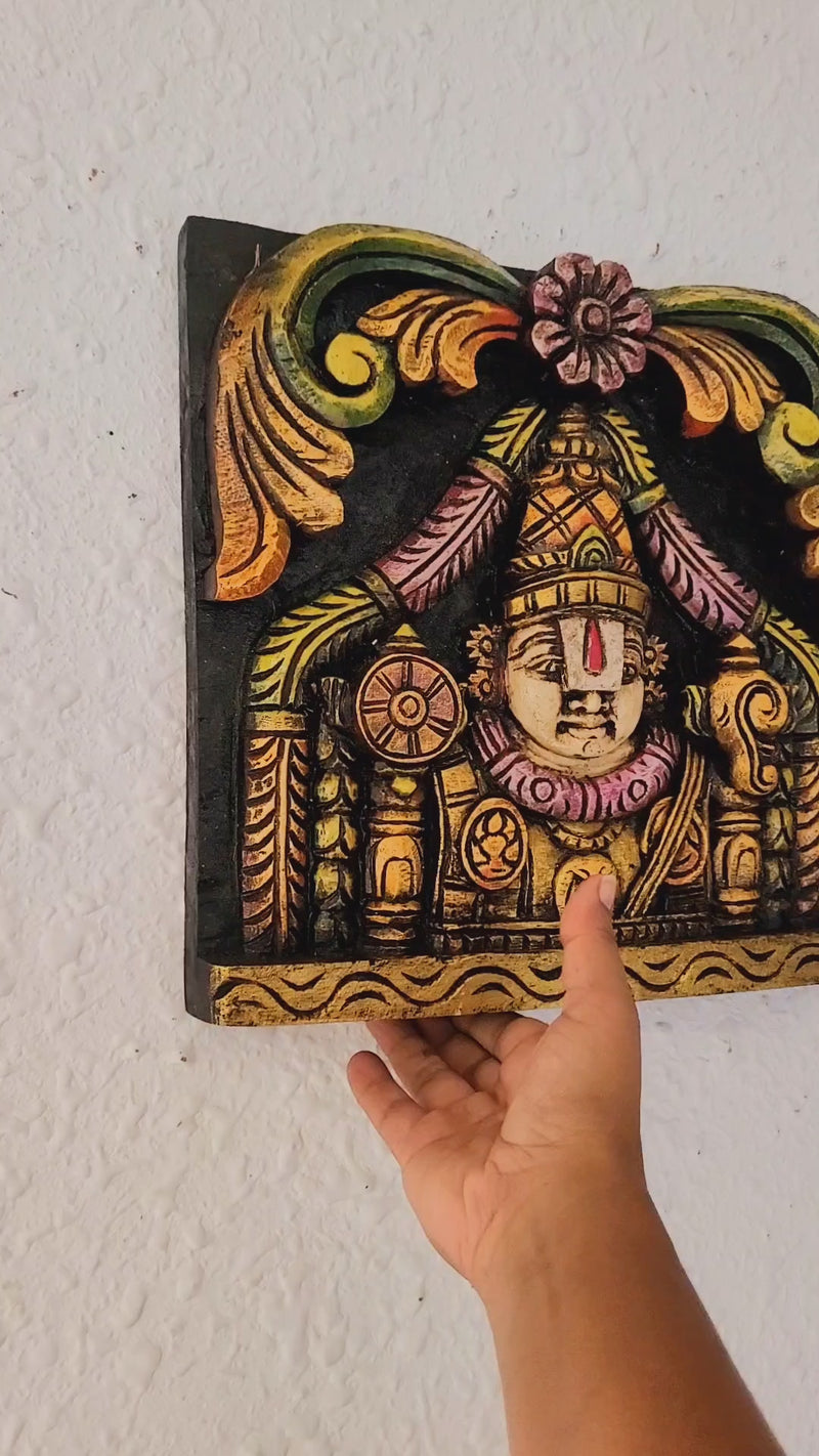 Lord Balaji / Venkateshwara / Perumal Wall Frame Wall Wooden Carving Hanging Decor Traditional Indian Handicrafts ( 12 H * 12 L * 2 W ) inches