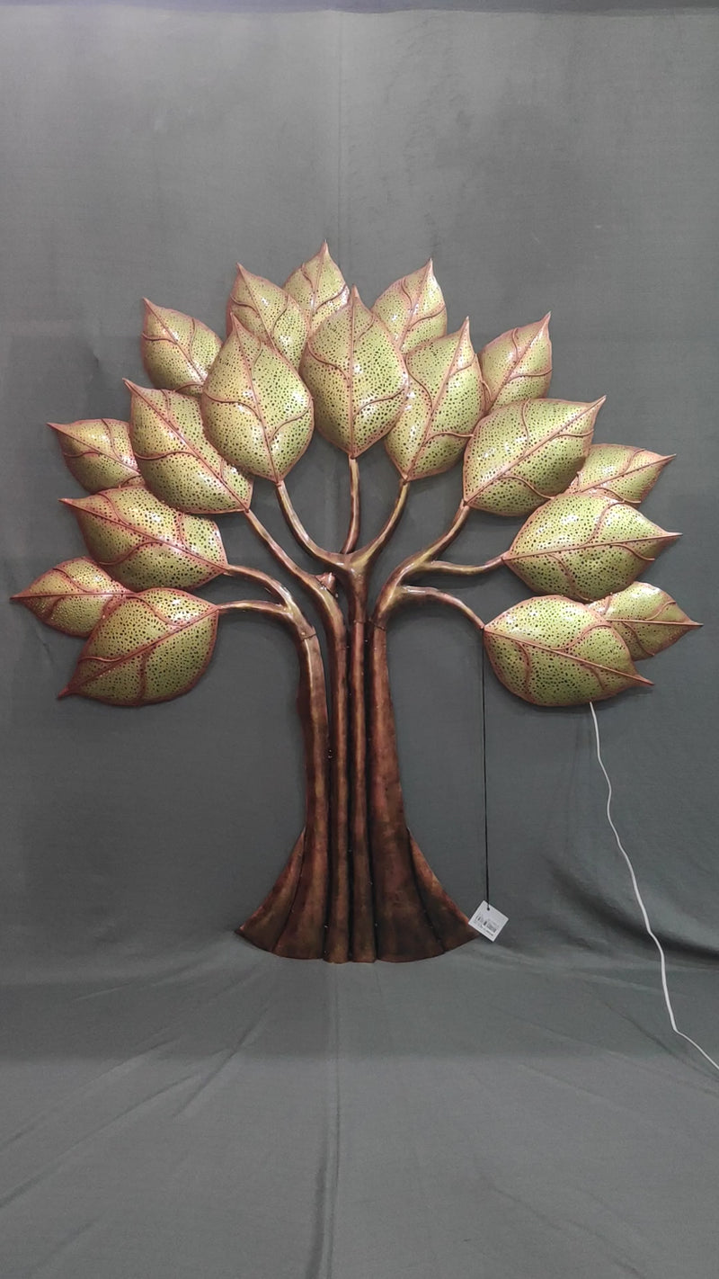 Very Big 18 Leaf Peepal Tree Wall decor With LED For luxury living room decor  (53 H 50 L 2W) Inches