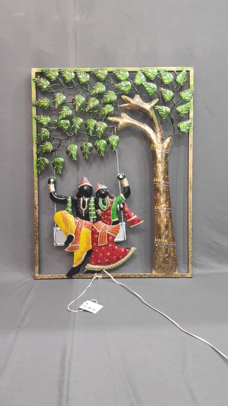 Radha Krishana Radhe Krishna Rectangle Frame with Tree Swing ( 30 H * 22.5 L * 1 W ) Inches with LED