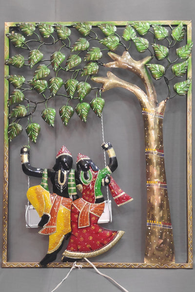 Radha Krishana Radhe Krishna Rectangle Frame with Tree Swing ( 30 H * 22.5 L * 1 W ) Inches with LED