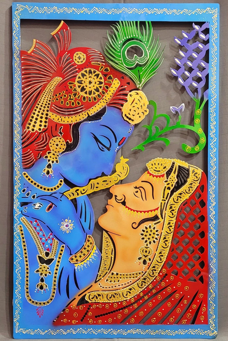 Radha Krishna Radhe Krishna Multi colour cutting Iron Panel with LED ( 30 H * 20 L * 1 W ) Inches