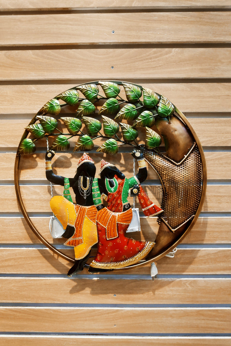 Radha Krishna Radhe Krishna Under Tree Round Frame Iron wall decor 21 * 21 Inch Iron with LED