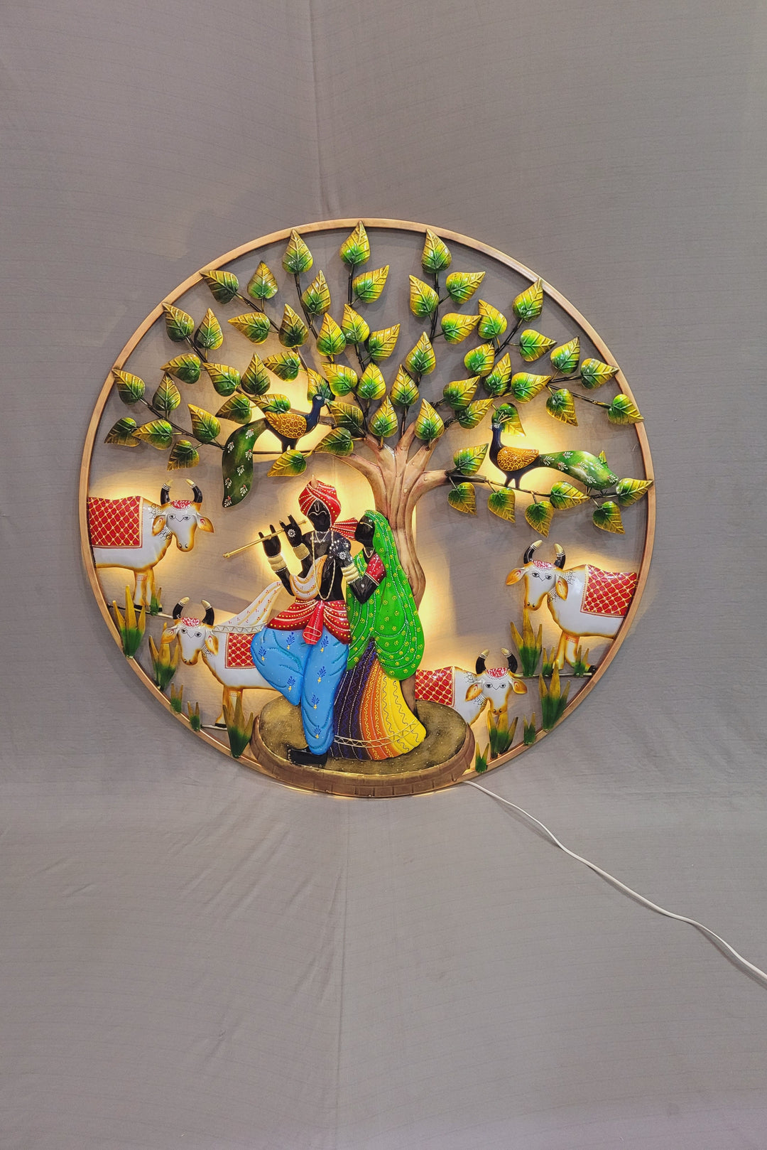 Radha Krishna LED Wall Decor Huge Round Frame Divine Lovely Indian