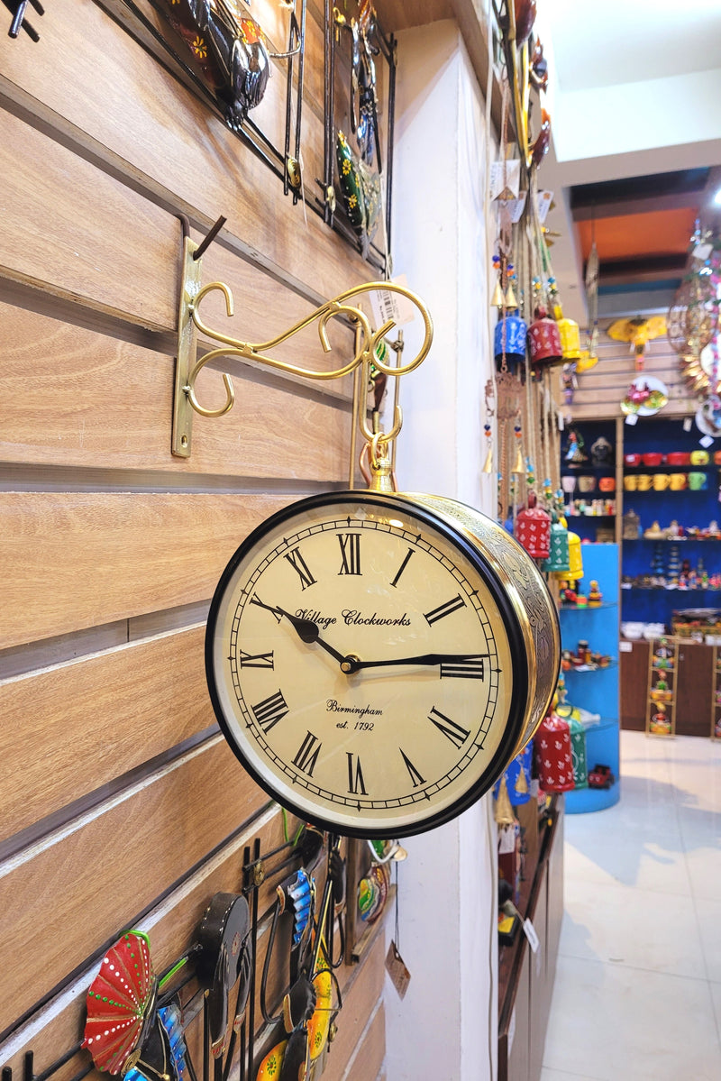 Railway Clock 8 inch dial double side clock with hanger Antique Gold color