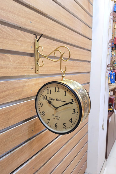 Railway Clock 8 inch dial double side clock with hanger Antique Gold color