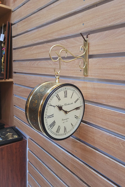 Railway Clock 8 inch dial double side clock with hanger Antique Gold color