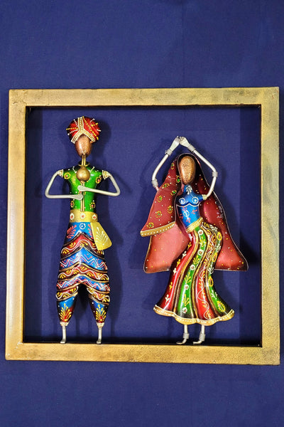 Rajasthani Couple dancer wall decor Green and Maroon ( 15 H * 15 L * 2.5 W ) Inches wall decor Iron