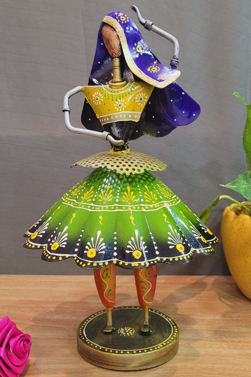 Rajasthani Iron Green Flared Skirt Dancer Big Doll ( 13 H * 7 L * 7 W ) Inches Show piece Table decor