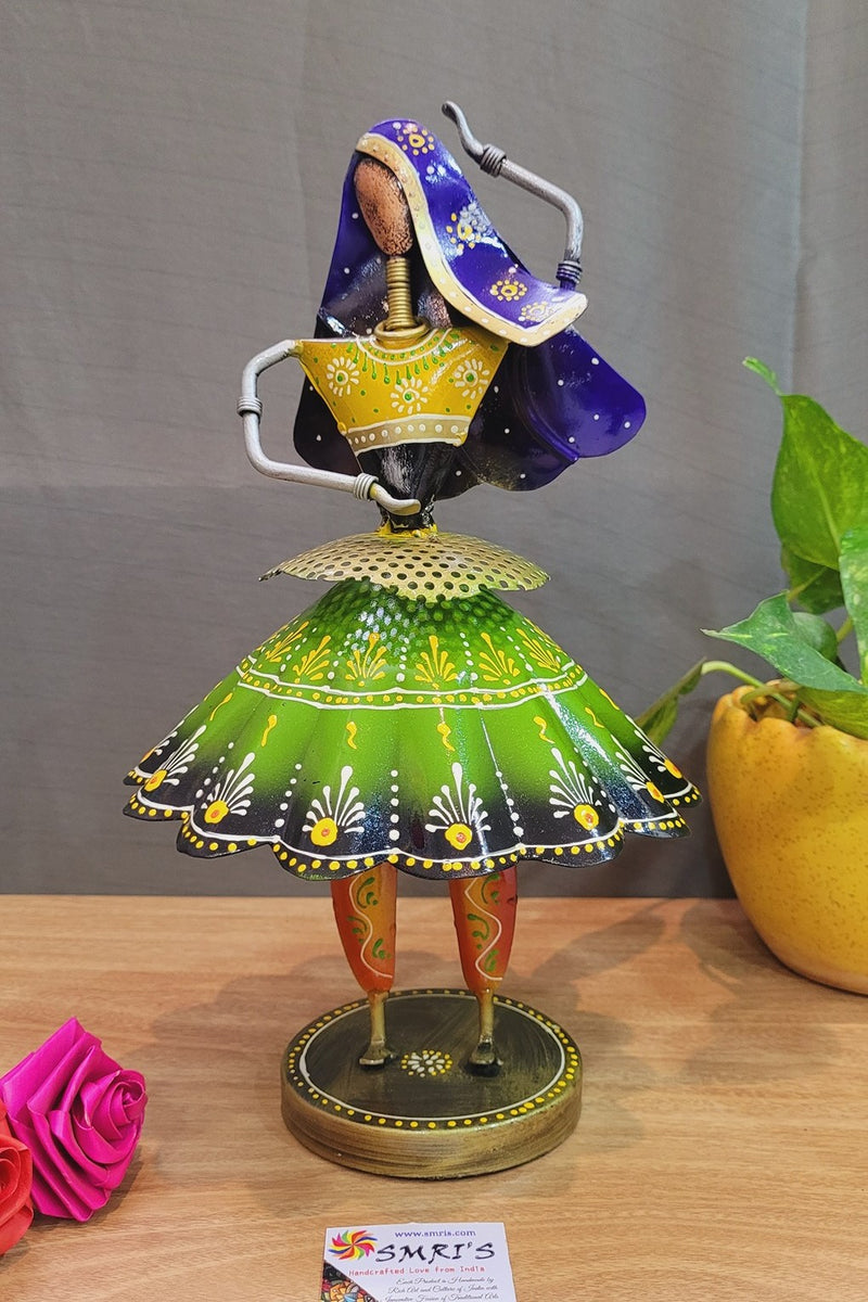 Rajasthani Iron Green Flared Skirt Dancer Big Doll ( 13 H * 7 L * 7 W ) Inches Show piece Table decor