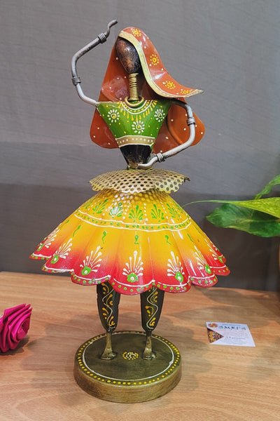 Rajasthani Iron Yellow Flared Skirt Dancer Big Doll ( 13 H * 7 L * 7 W ) Inches Show piece Table decor