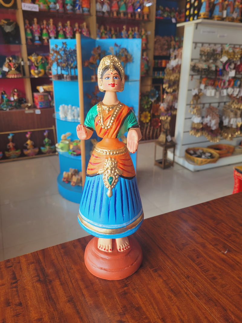 Star heart dancing Doll Paper Mache 11 inch H Blue with Orange Handmade Thanjavur Thalayatti Bommai Tanjore Dancing Doll Tamil Tradition (11 H * 3.5 L * 3.5 W ) Inches