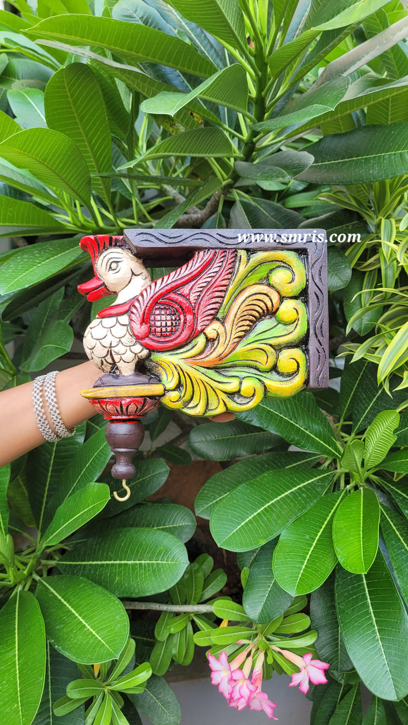 Swan Annam Wood Carving Wall Bracket / Corbel Maghony Wood Traditional Chettinad Handicrafts White (12 H x 8 L x 2 W inches)